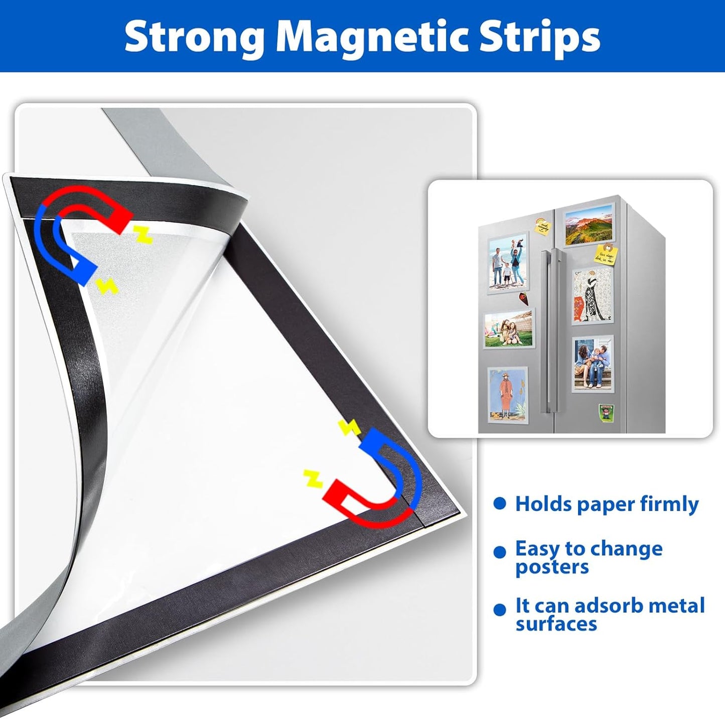 10Packs Magnetic Sign Holder 8.5 x 11, Self Adhesive Display Picture Frame with Magnetic Frame and Clear PVC for Office Store Home Door Window Refrige Magnetic Paper Holder, Silver