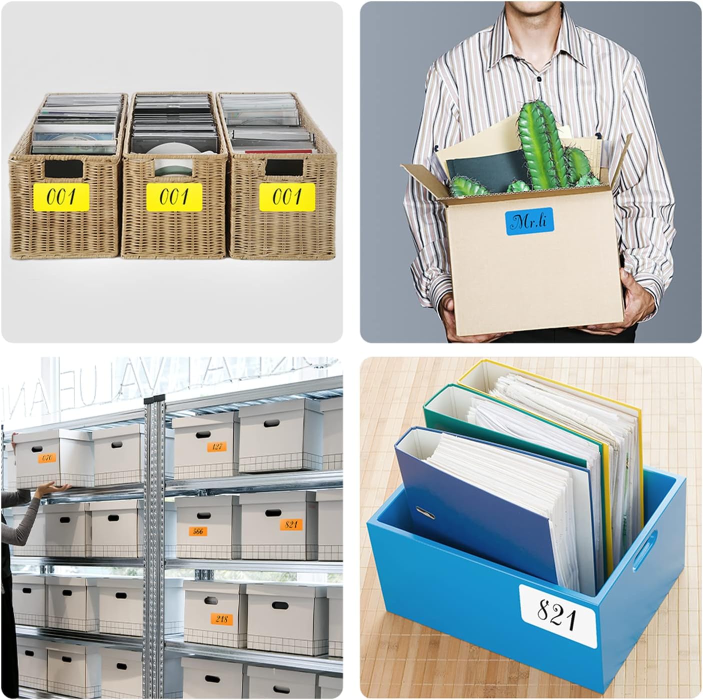 Rectangle Labels Sticker 3×5 Inch Vinyl Floor Stickers Color Coding Name Tags Roll Removable 200 PCS, Blue