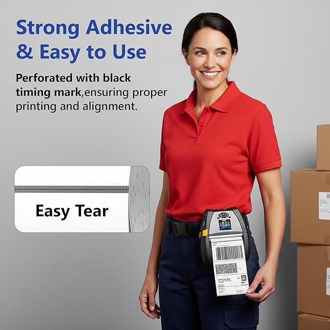 Mobile Printer Labels 4x6 - Printable Thermal Shipping Address Labels Compatible with Zebra Printers - Thermal Label Printer Paper 0.75-inch core with 105 Labels per Roll (6 Rolls)