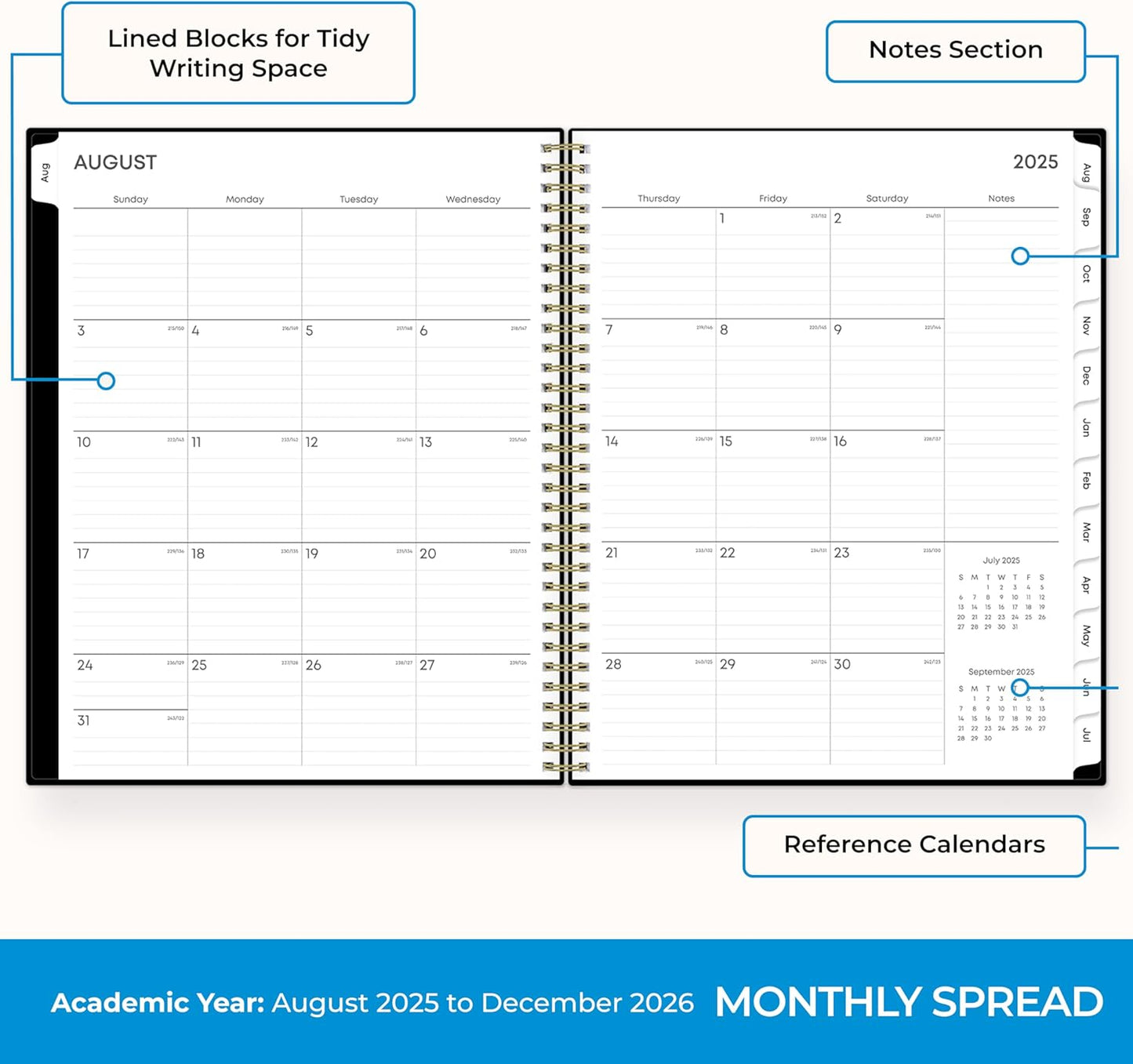 Blue Sky 2025-2026 Academic Year Weekly and Monthly Planner Calendar, August 2025 - December 2026, 17-Month, 8.5" x 11", Flexible Cover, Wirebound, Laminated Tabs, Black