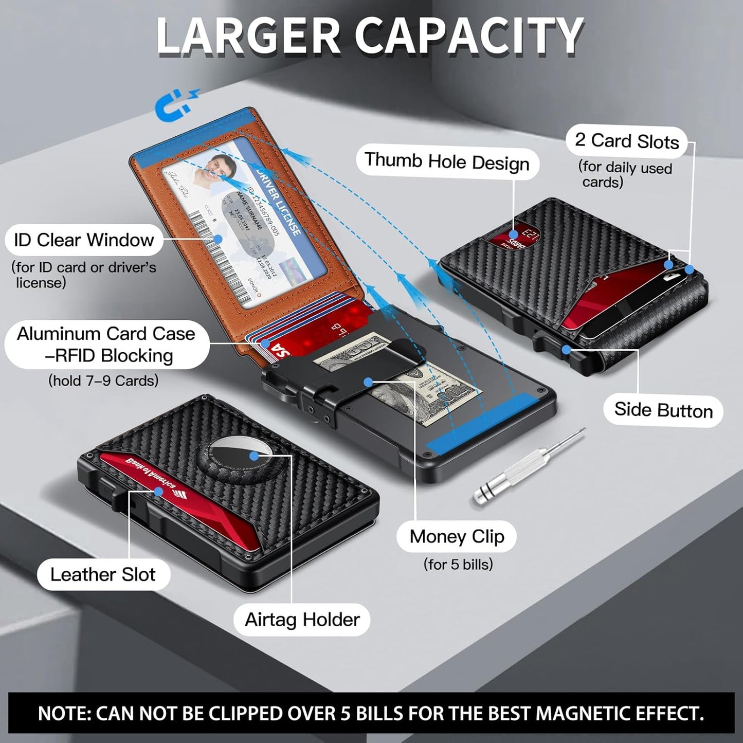 Airtag Wallet for Men, Mens Smart Wallet for Air Tag RFID Blocking, Minimalist Bifold Pop Up Aluminum Credit Card Case Holder 12+ Cards with ID Window, Gift for Men, No Airtag Included, Carbon Orange