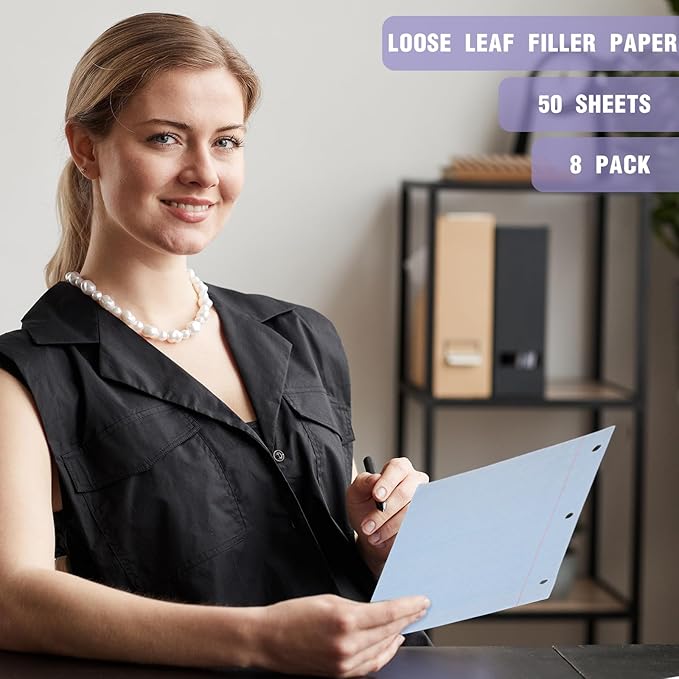 PerKoop 400 Sheets Colored Loose Leaf Paper 8.5" x 11" college ruled Lined 3 Hole Punched notebook Filler Paper for 3 Ring Binders Office School Supplies (Sweet Color)