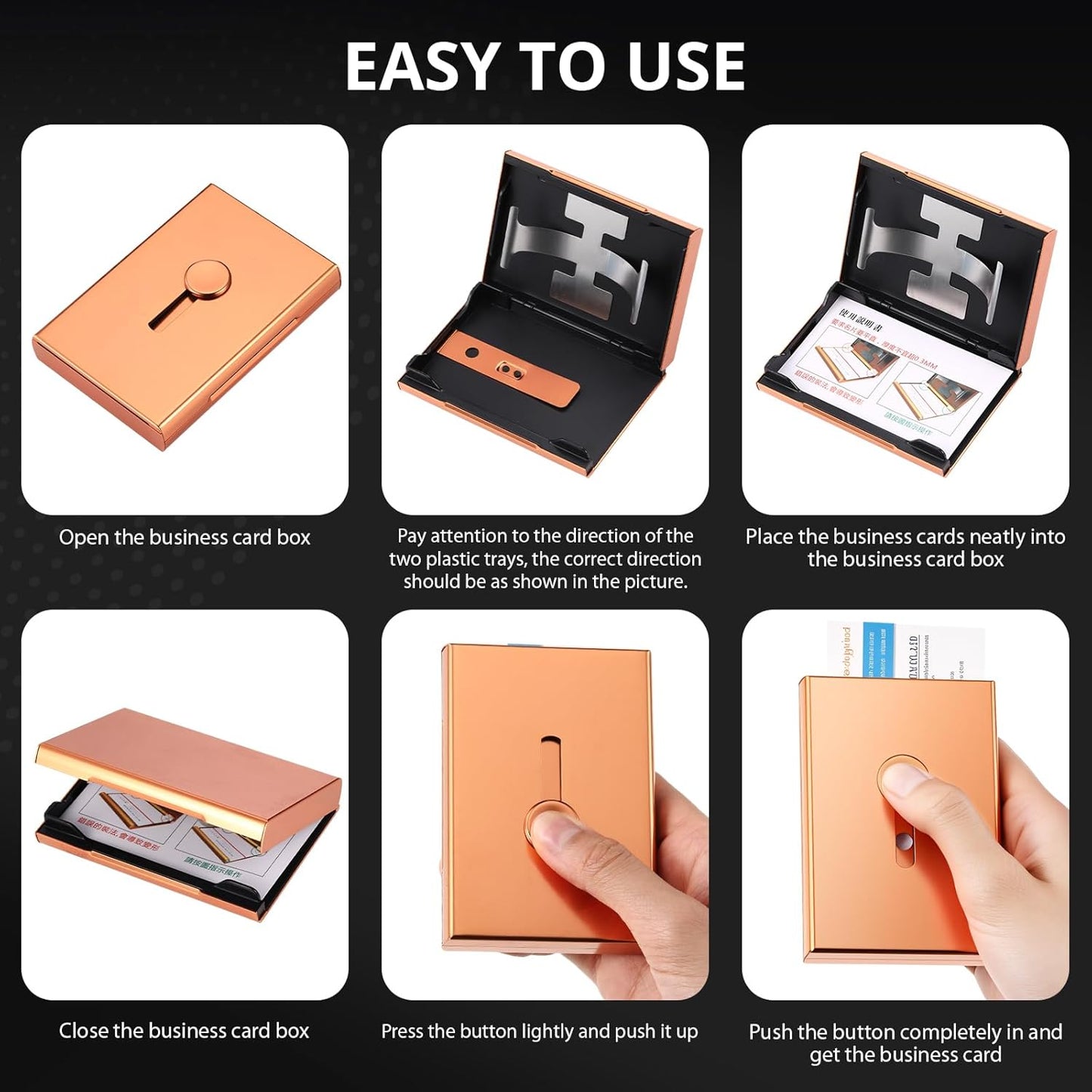 Zonon Large Thumb Drive Business Card Holder Fit 28 Name Credit Aluminum Alloy Slide out Name Card Case Portable Business Holder Wallet Pocket for Men Women(Gold)