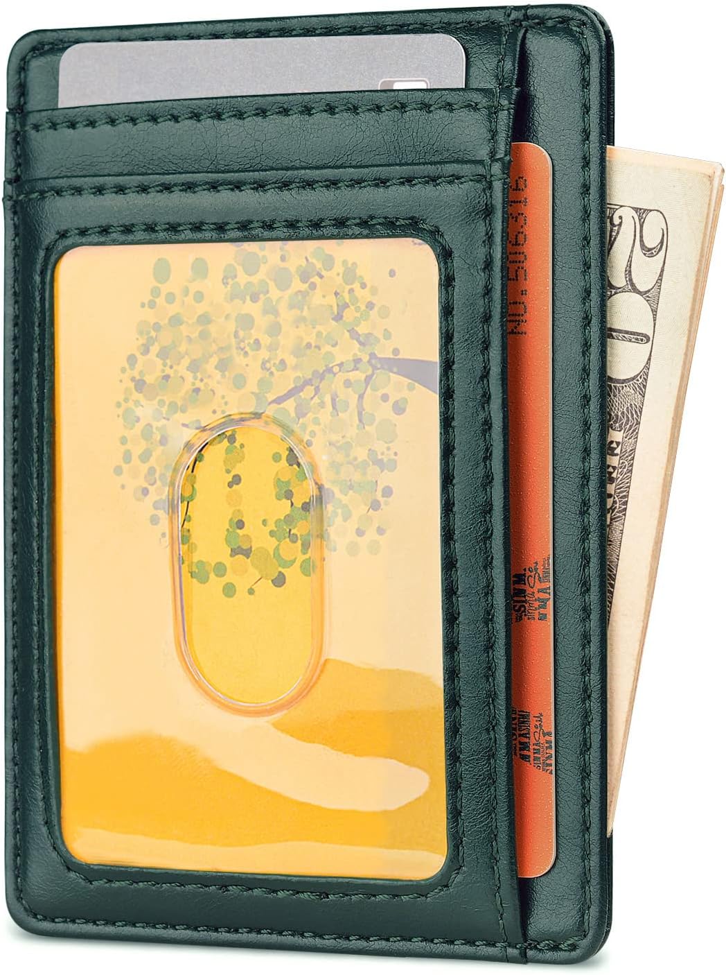 Buffway Slim Minimalist Front Pocket RFID Blocking Leather Wallets for Men and Women - Alaska Green