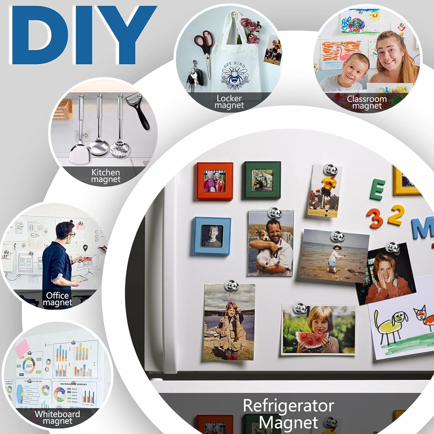 LOVIMAG 12Pcs Fridge Magnets Push Pins for Kitchen, Whiteboard, Office, Classroom and Map - Refrigerator Magnets for Adults