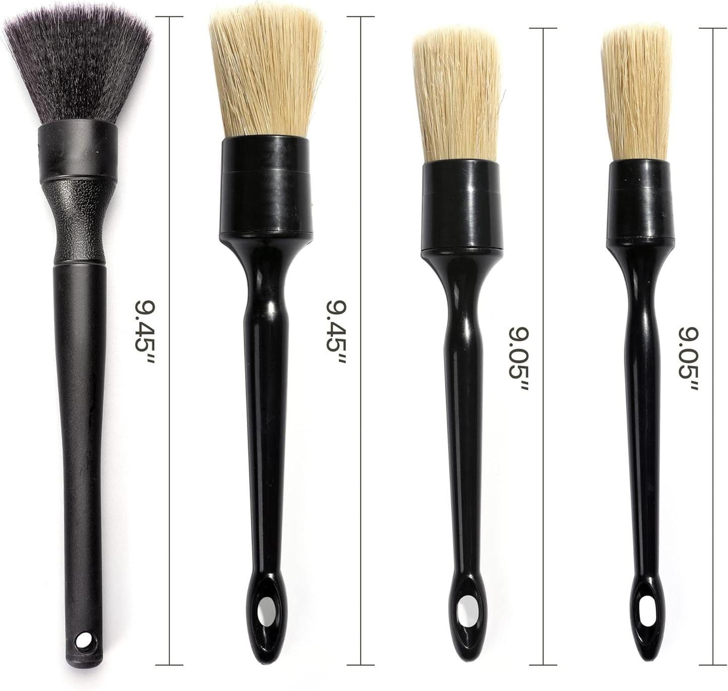 Car Detailing Brush Soft Boars Hair, 4PCS Auto Detail Dust Brushes, Perfect for Washing Dusting Automotive Interior Upholstery Interior Emblems, Air Vent, Vehicle Seat, Cleaning Exterior Grille Wheel