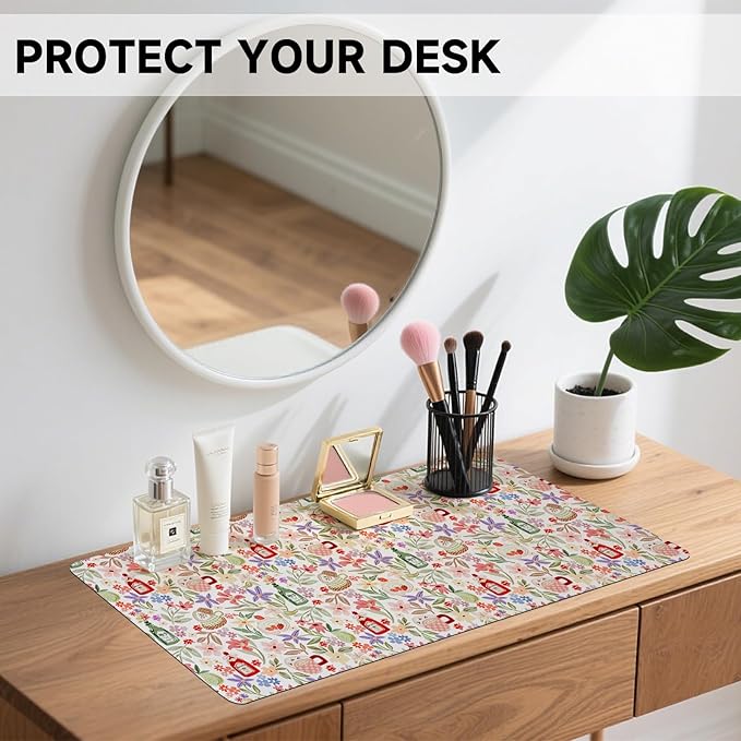 Botanical Floral Desk Pad Blotter,Large Mouse Pad 35 x 17in,PU Leather Desk Mat Writing Pad Protector, Non-Slip Waterprrof,Desktop Decor for Home Office Women Girls (Spring Blossoms)