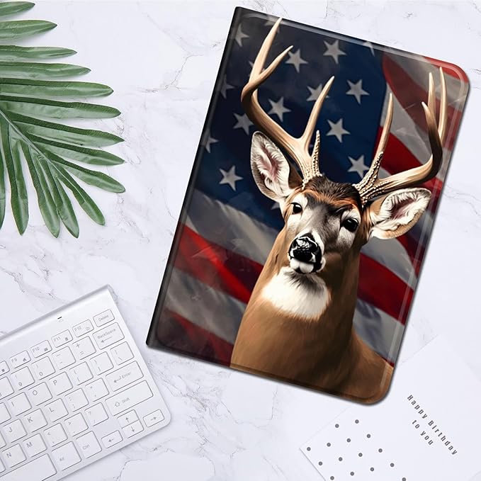 for All-New Kindle Fire 7 Tablet Case (12th Gen, 2022 Release),Slim Lightweight Smart Shell Stand Cover with Auto Wake/Sleep for Amazon Fire 7 Kids Tablet,American Flag Deer