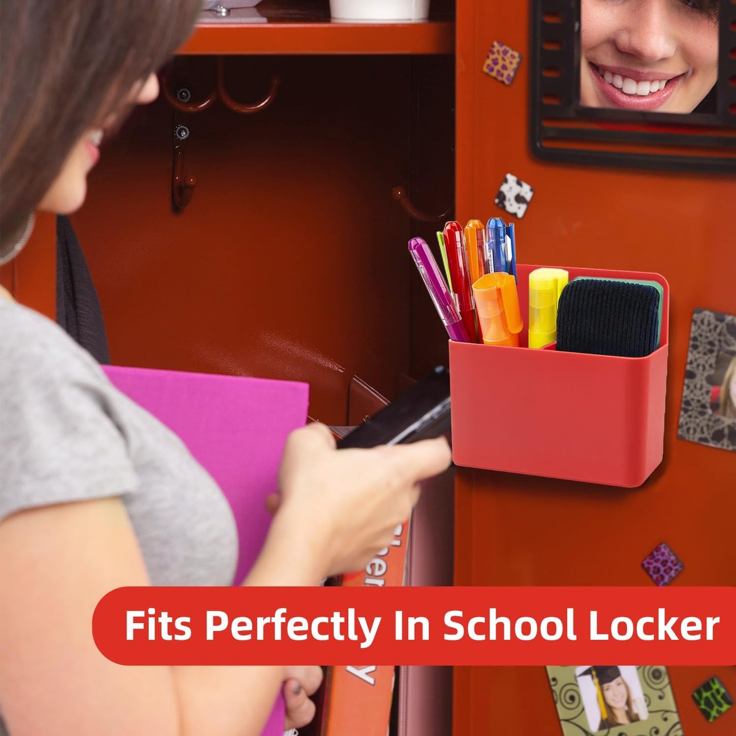 Magnetic Pen Holder,2 Pack Magnetic Dry Erase Marker Holder with Generous Compartments,Strong Magnet Storage Marker Pen Pencil Organizer for Refrigerator,Whiteboard,Locker Accessories