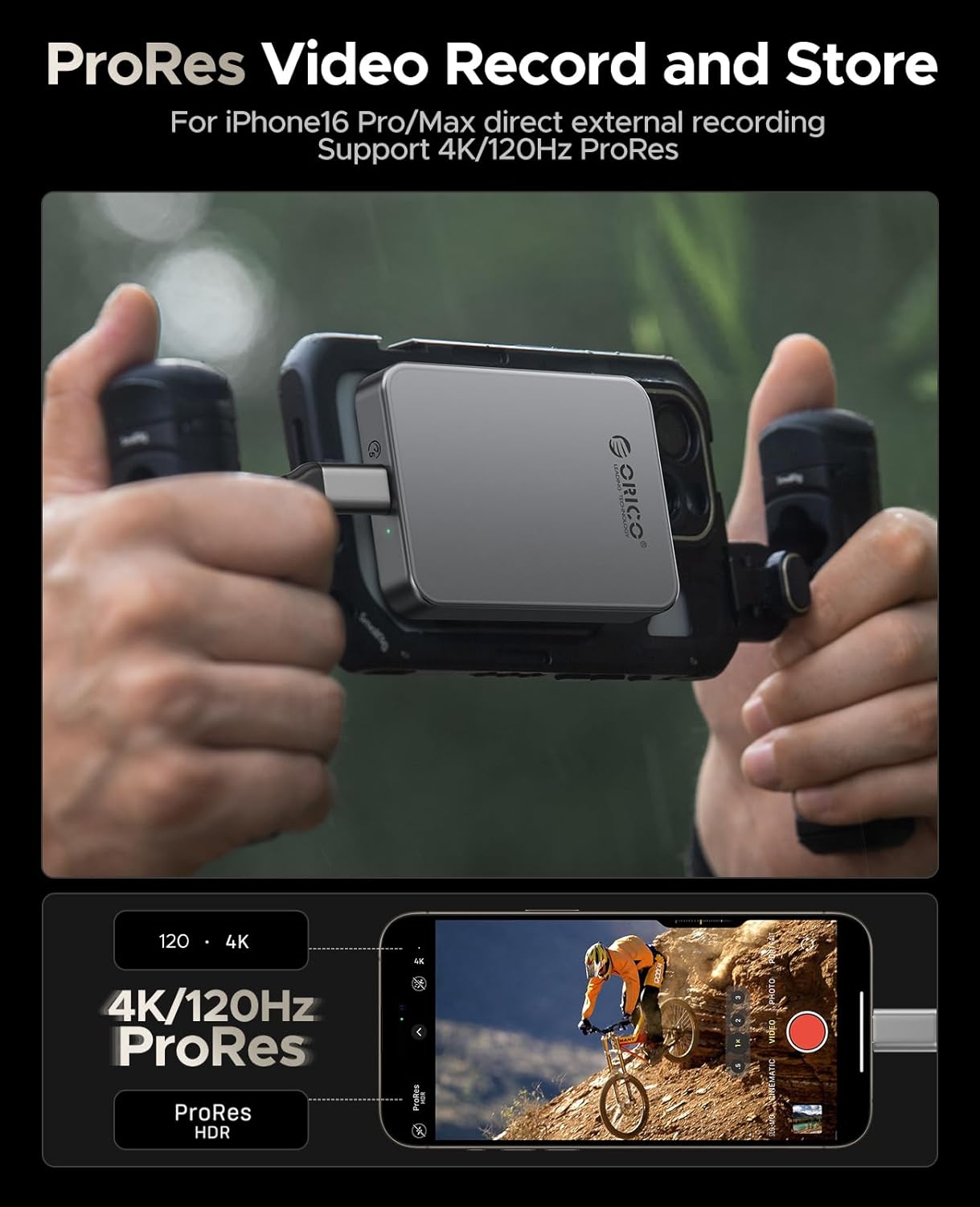 ORICO 2TB Magnetic Portable SSD, Metal Body, 4K 120 fps ProRes HDR Record and Store, Up to 460MB/s, USB C&A 2 in 1 Cable, External SSD Compatible with iPhone 16 Pro Max, Tablet, Computer - K5PLUS