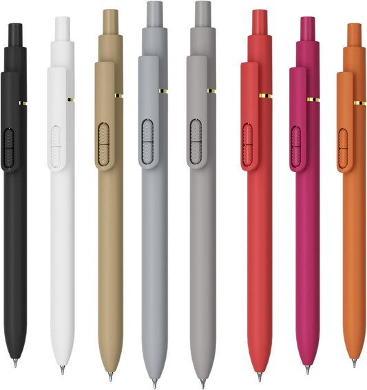 8Pcs Gel Pens with Black Ink, Fine Point Smooth Writing Pens, Quick-dry Gel Retractable Pens for Journaling Note Taking, Cute Office School Supplies for Adults Kids (0.7mm, Bright)