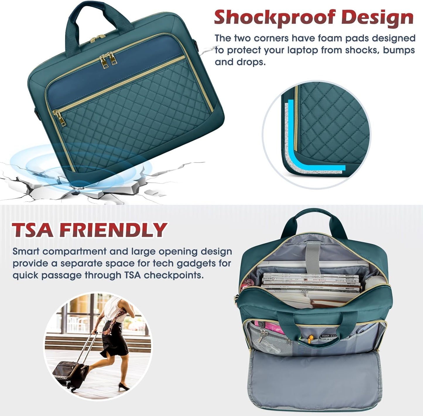 NEWHEY Laptop Bag 17.3 Inch Laptop Briefcase for Women Men Waterproof Shoulder Messenger Bag Large Computer Bag for Business Office Work College, Dark Green