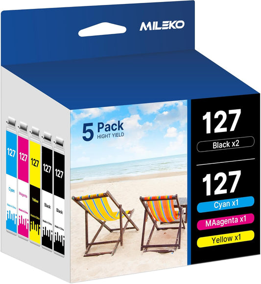 MILEKO 127XL Ink Cartridge Remanufactured Replacement for Epson 127 XL Ink Cartridges T127 Ink for Workforce 60 545 845 645WF-3540 WF-3530 WF-3520 WF-7010 WF-7510 Stylus NX530 NX625 Printer (5 Pack)