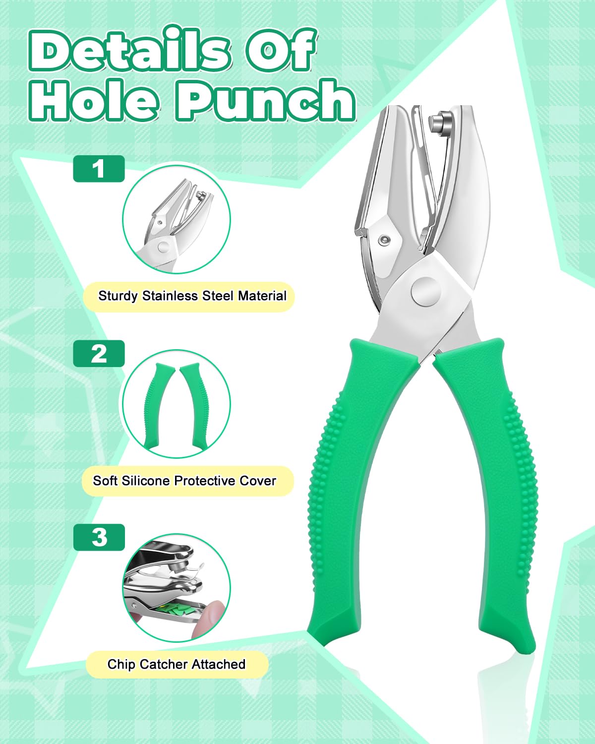 UCEC 1/6" Square Shape Hole Punch Metal Handheld Paper Punches for Crafting, Single Small Square Shape Hole Puncher School Supplies for Scrapbook DIY Craft Paper Tag in Home Office Classroom