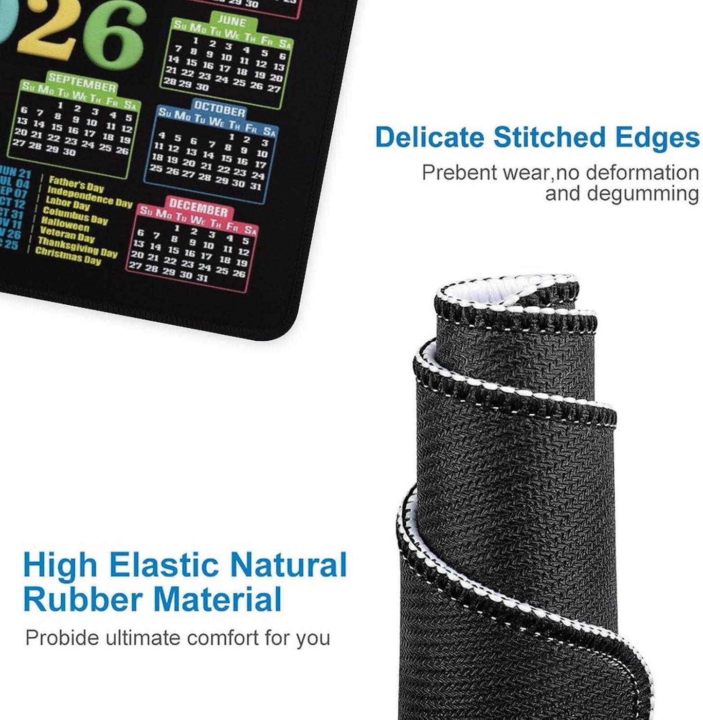 Mouse Pad 2026 Calendar Stitched Edge,Computer Mouse Pads Calendars Non-Slip Rubber Desk Mat Mousepad Gaming Office Keyboard Mat (9.45x7.87 in) (Colorful)