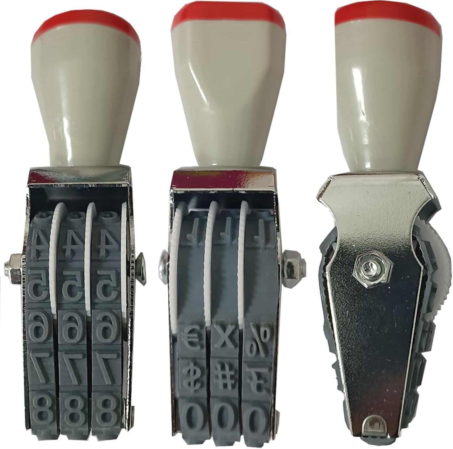 WANLIAN 3-Digit Adjustable Rubber Number Stamp - Customizable 0-9 Numbers & Symbols for Packaging, Office, Labels (18x7mm Imprint, Gray-Red)