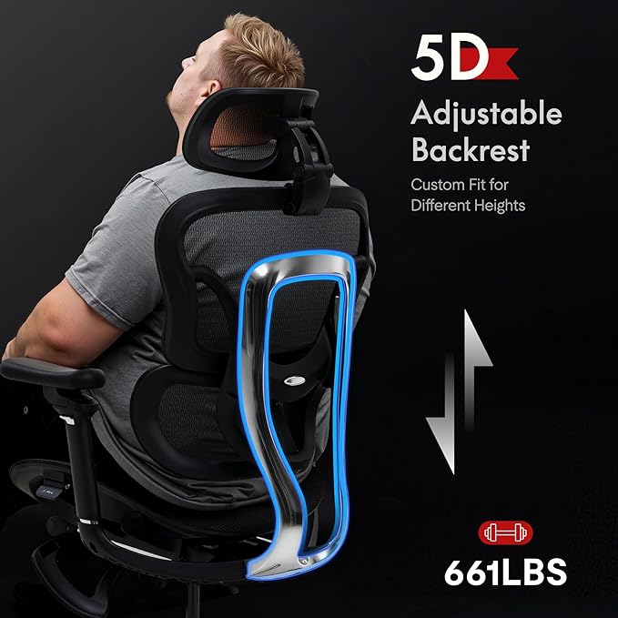 FLEXISPOT ErgoX Max Ergonomic Office Chair Black - Aluminum Alloy Frame & Base, 661 lb Capacity, 5D Armrests, 4D Adaptive Lumbar & 4D Headrest