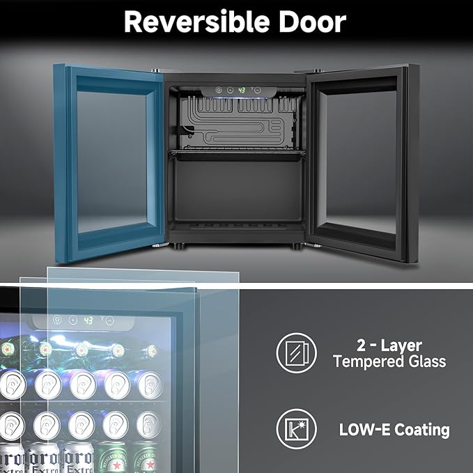 Beverage Refrigerator Cooler - 12 Bottle 50 Can Mini Fridge with Glass Door, Soda Wine Beer Drink Fridge - Small Refrigerator for Office Home Bedroom Dorm Bar, 1.3 Cu.Ft, Black