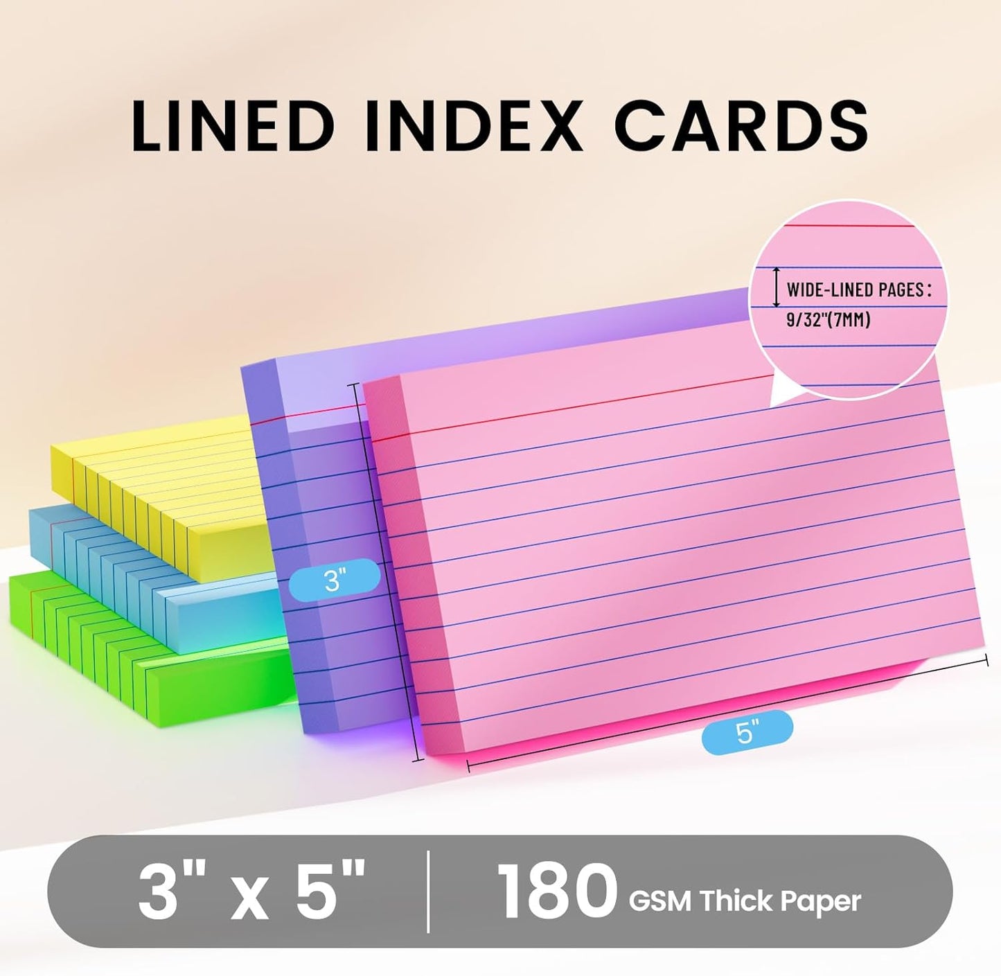 Index Cards 3x5 Inch, 500sheets, Flash Cards,Ruled Lined Colored Note Cards Paper For Studying, Schools Supplies, College, Office And Home Organization, Note Taking Supplies