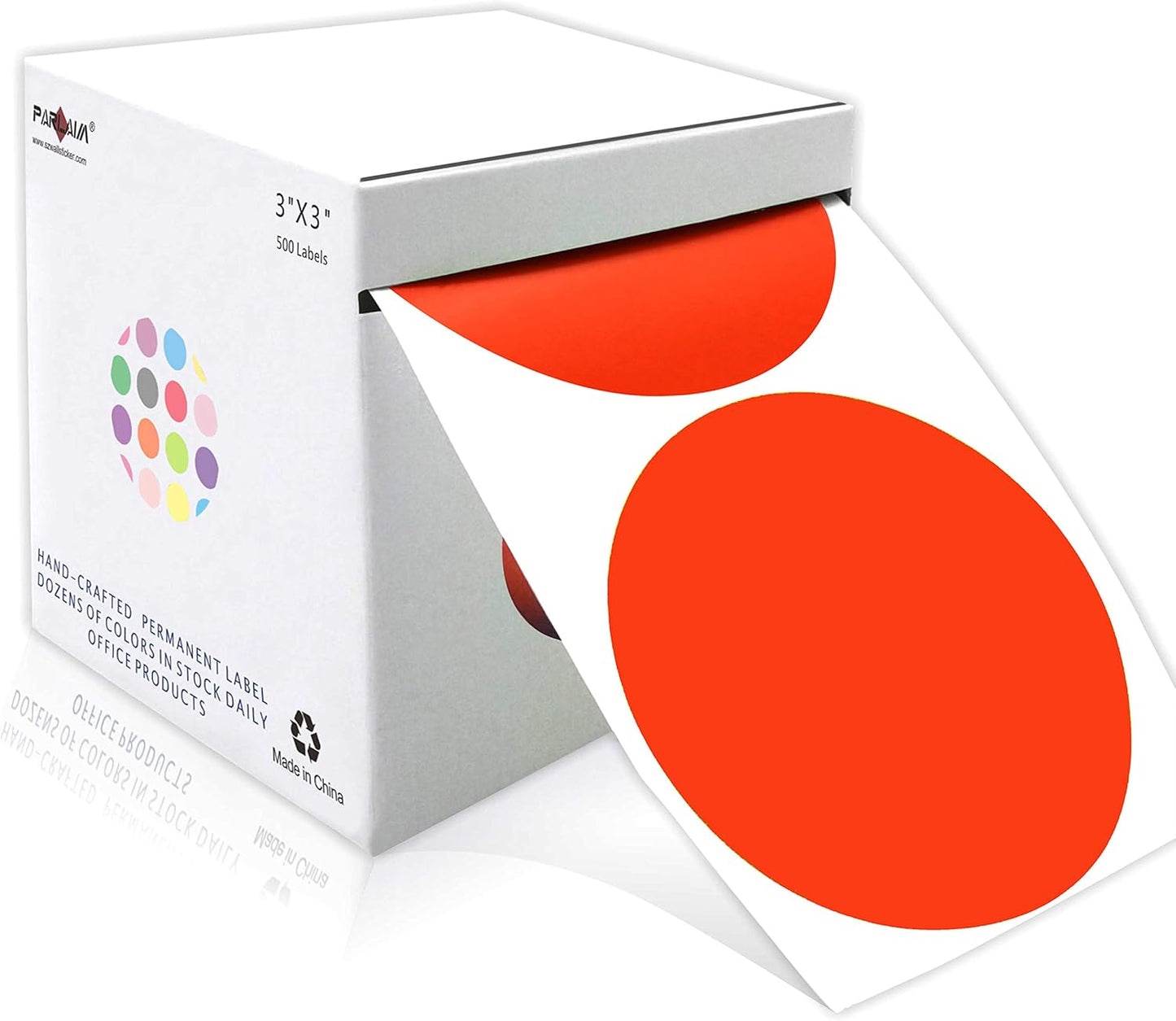 PARLAIM 3 Inch Round Permanent Adhesive Color-Code Dot Stickers,500 per Roll dots Label Dispenser Box,Orange Inventory Circle Stickers