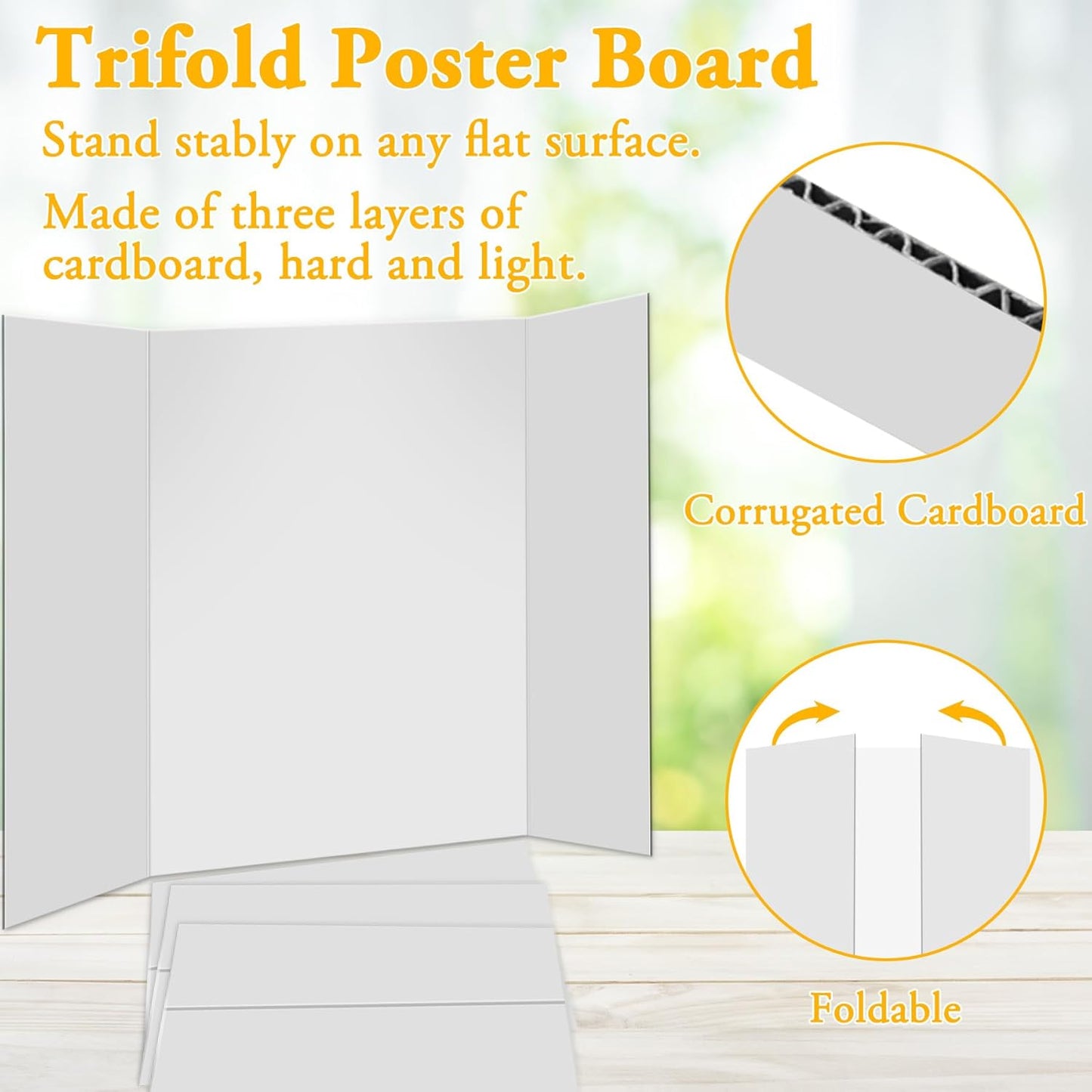 4Pcs Medium Trifold Poster Board, 26 x 16 Inches White Tri Fold Poster Boards Corrugated Presentation Cardboards for Science Fair, School Projects, Exhibitions, and Business Presentations