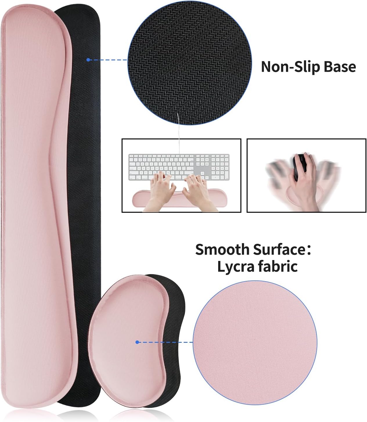 Bloss Large Desk Pad and Keyboard Wrist Rest, Large Mouse Pad + Keyboard Pad+Mouse Wrist Support, Non-Slip Desk Mat Protector for Office, Home (35.4×15.7 Inches,Pink)
