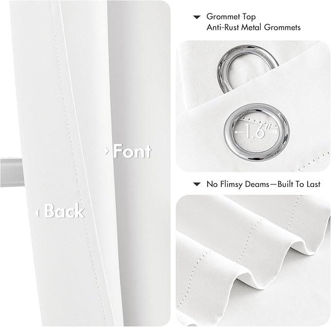 MIULEE Pure White Room Darkening Curtains for Bedroom Living Room 63 Inches Long 2 Panels, Thermal Insulated Energy Saving Drapes Solid Grommet Top Noise Reducing Window Treatments 40x63 Inch