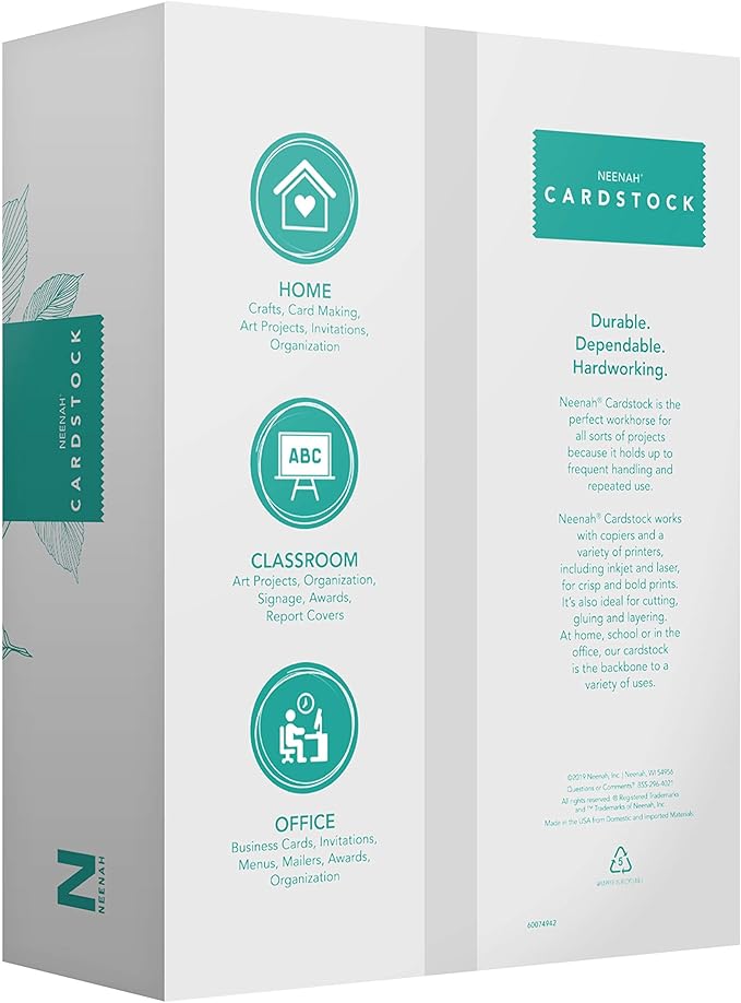 Neenah White Index Paper, Mediumweight, 300 Sheets, 199 gsm, 94 Brightness, 8.5" x 11" - MORE SHEETS! (91635)