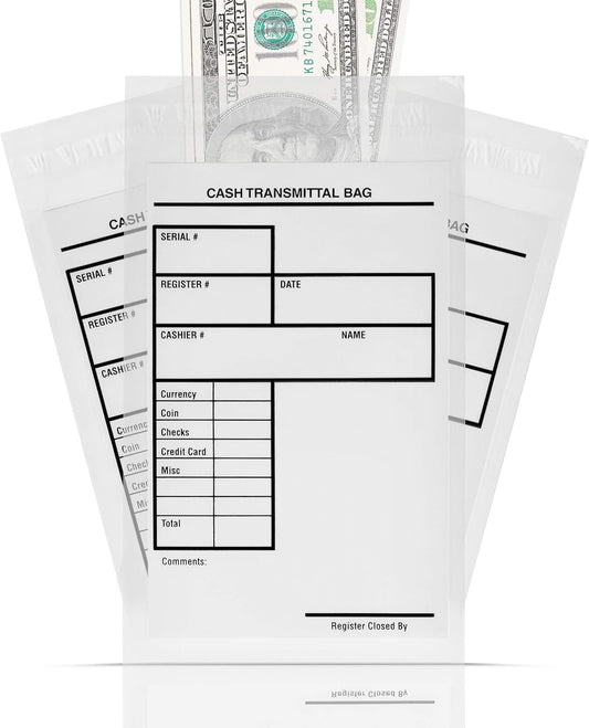Tamper Proof Bank Deposit Bags - Self-Adhesive Seal, Write-On Surface, 6"x9" Clear Plastic Cash Envelopes | Pack of 100