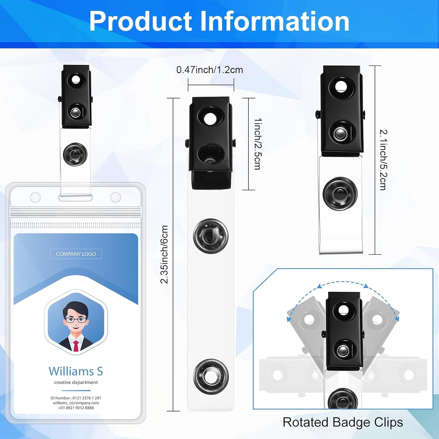 Marspark 200 Pack Metal Badge Clips with Clear PVC Straps Double Hole ID Badge Clips for Name Tag ID Cards and Holders, Office Supplies (Black)