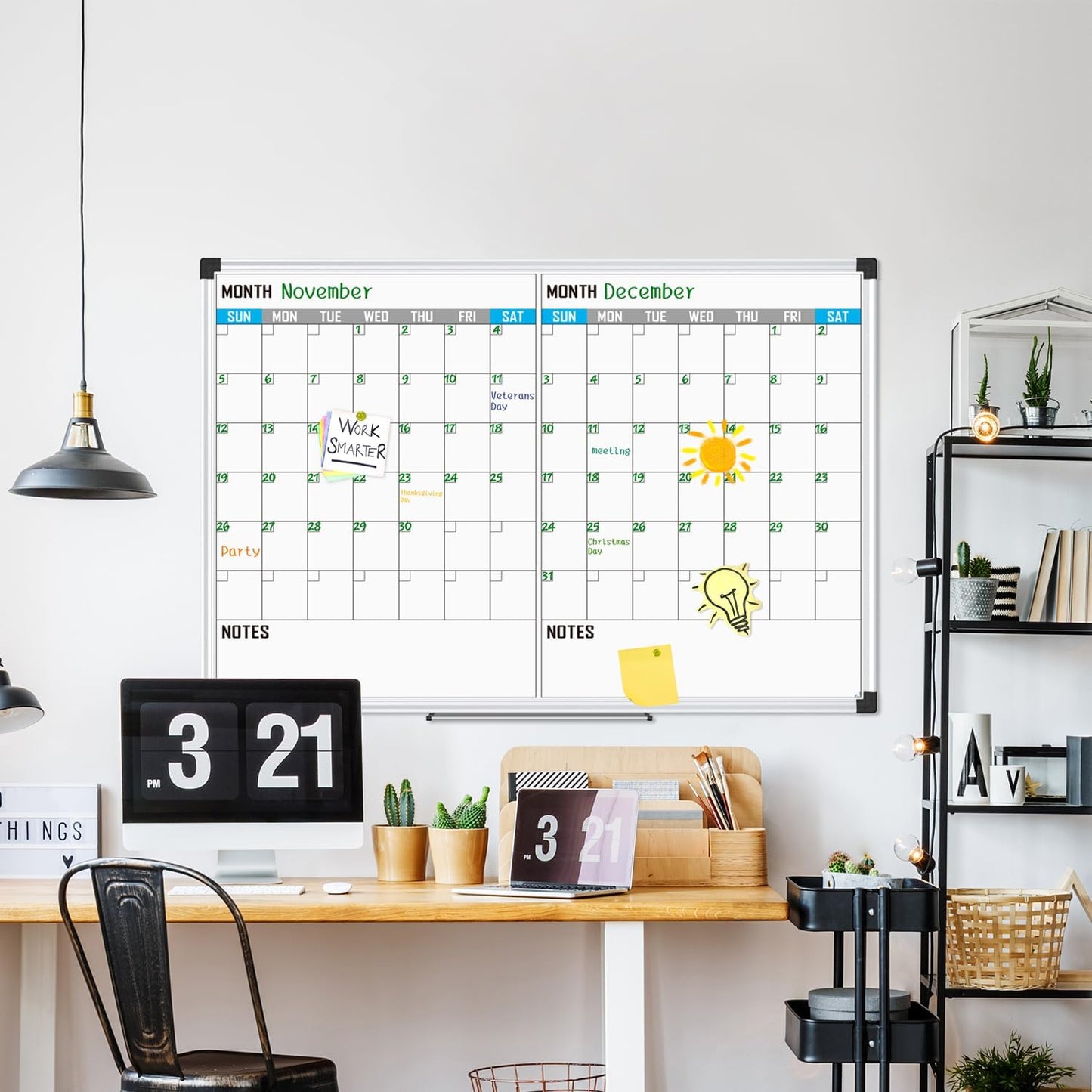 XBoard Magnetic Calendar Whiteboard 48" x 36" - 2 Month Dry Erase Board, White Board + Colorful Calendar Board, Silver Aluminium Framed Monthly Planning Board
