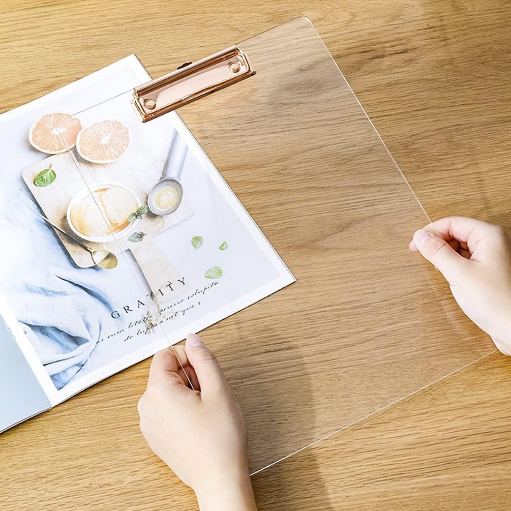 Thick Acrylic Clear Clipboards with Rose Gold Clip 3-Pack, Durable Stylish Clipboards with Low Profile Clip (Rose Gold A4-Lucency)