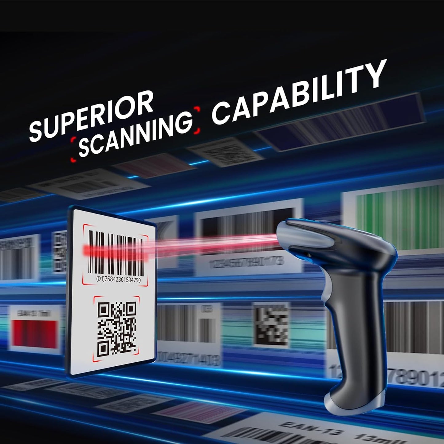 Eyoyo 2D Barcode Scanner Wireless: Handheld 3-in-1 Bluetooth USB Wired QR Code Scanner, 1D Bar Code Reader for Library, Warehouse Retail POS Compatible with iPad, Android Phone, iPhone, Laptop, PC