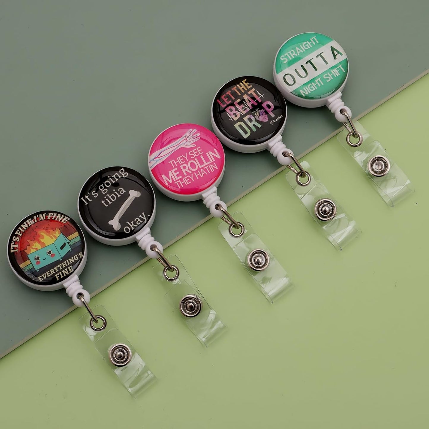 5 Cute CNA Badge Holders,Retractable Dumpster Fire Lanyards for Hard Badge Accessories by Nurse Nursing Students