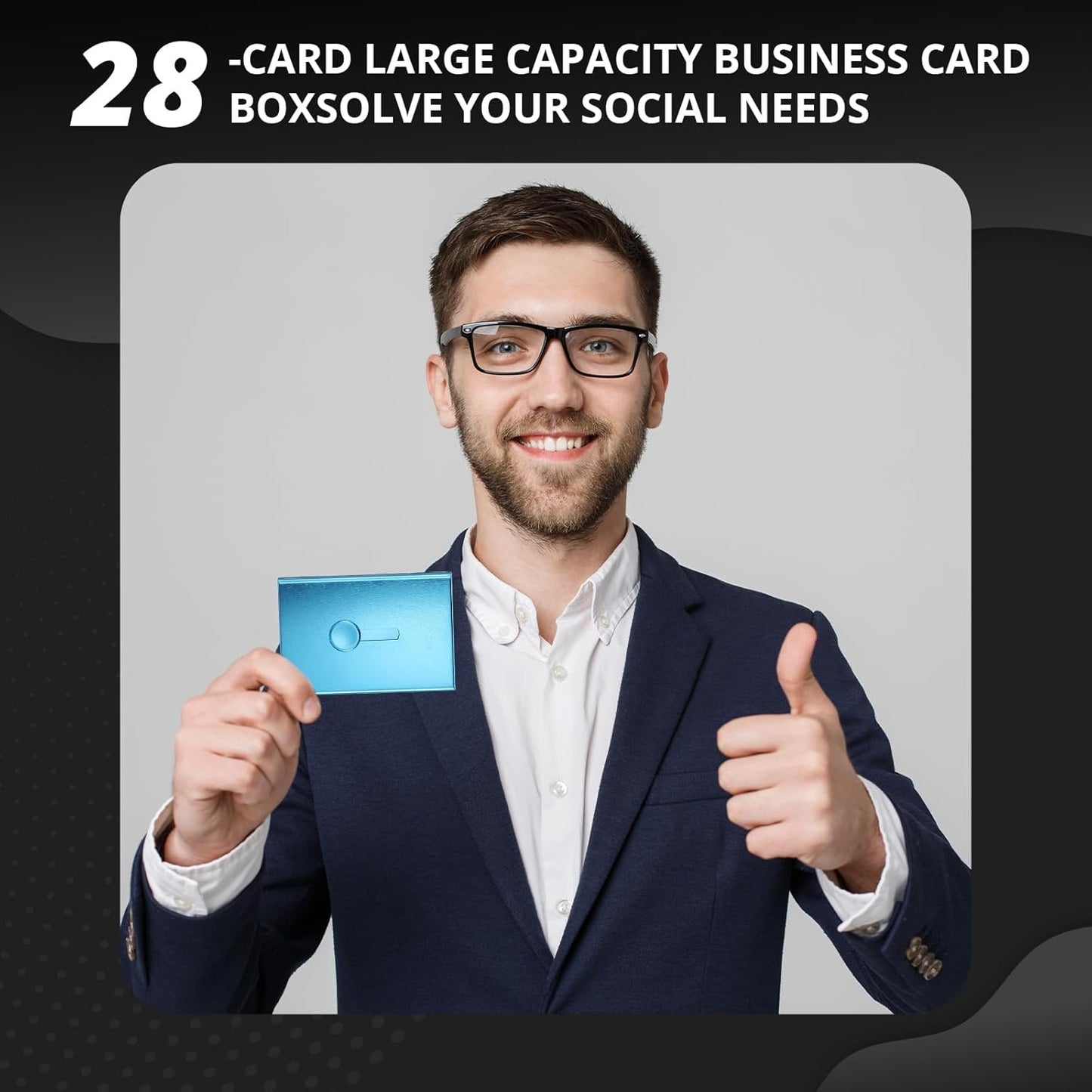 Zonon Large Thumb Drive Business Card Holder Fit 28 Name Credit Aluminum Alloy Slide out Name Card Case Portable Business Holder Wallet Pocket for Men Women (Sapphire Blue)