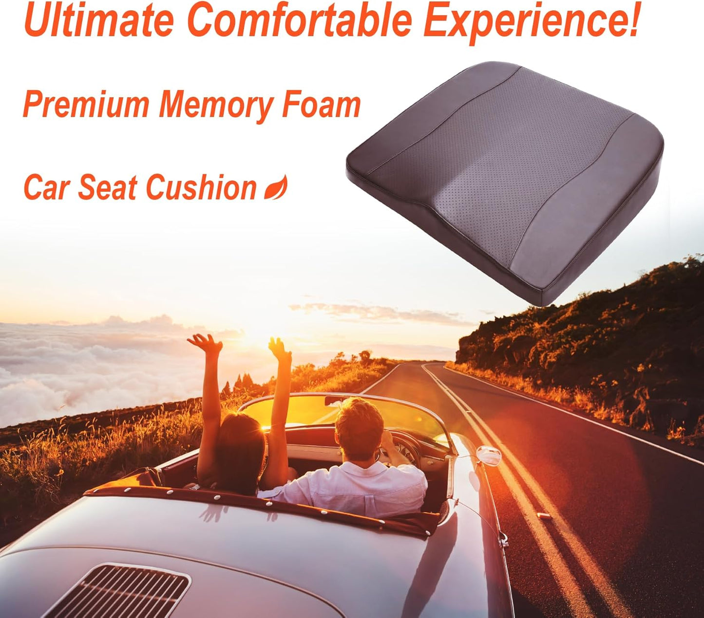 Car Seat Cushion, Comfort Memory Foam Car Cushions for Driving - Sciatica & Lower Back Pain Relief, Driver Seat Pillow for Auto, Office Chair, Wheelchair - Classic Brown