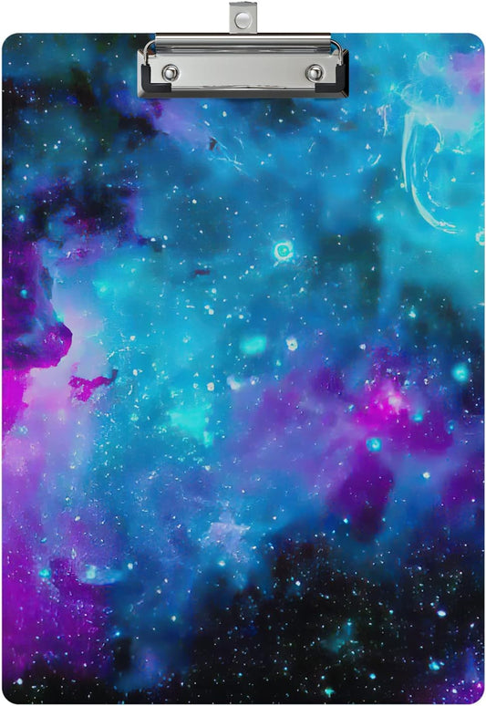 Cute Clipboard Wood Design Decorative A4 Letter Size Clipboards for Office, Standard Size 9" x 12.5" with Low Profile Metal Clip - Nebula Galaxy
