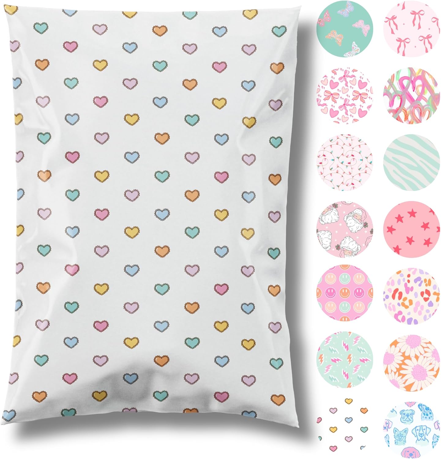 6x9 Designer Poly Mailer 100 Pack Heavy Duty Waterproof Self Seal Shipping Bags for Small Business Large Mailing Envelopes Bulk Tear Resistant Packaging Preppy Hearts