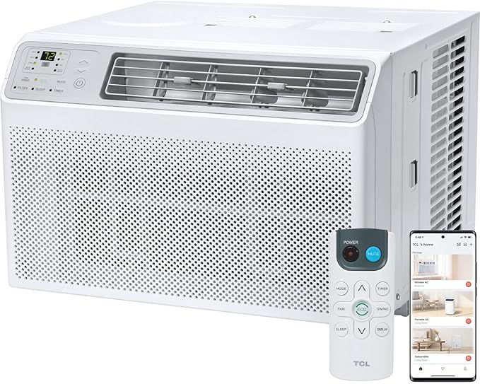 TCL H14W35W 14,000 BTU Smart Window Air Conditioner, AC Unit, Fan & Dehumidifier, 700 Sq. Ft, Remote Control, Compatible with Alexa/Google Assistant, White