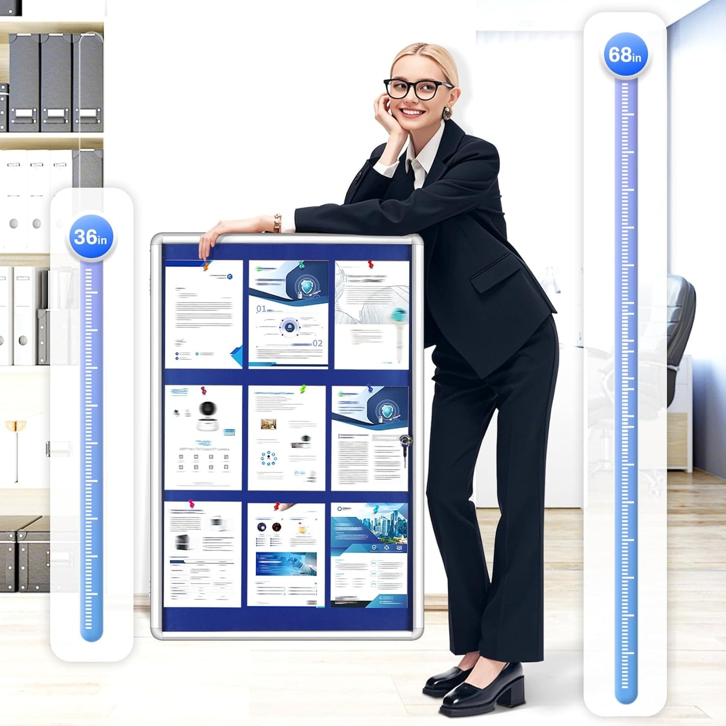 Magula 36"x24" Enclosed Bulletin Board Tamper-Proof Dispaly Case, Aluminium Frame, Shatter Resistant Lockable Bulletin Board, Lockable Noticeboard for School, Office, Commercial, Hospital etc