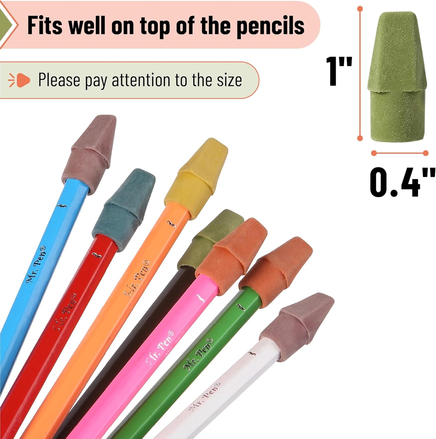 Mr. Pen- Pencil Top Erasers, 120 Pack, Folk Festival Colors, Latex-Free & No Smudge Pencil Eraser Tops