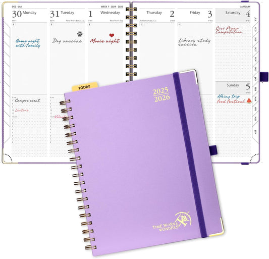 POPRUN Academic Planner 2025-2026 (July 2025-June 2026), Daily Weekly and Monthly Appointment Book (Wirebound Hard Cover - 10'' x 8'') with Hourly Time Slots, Tabs, 100 GSM - Violet