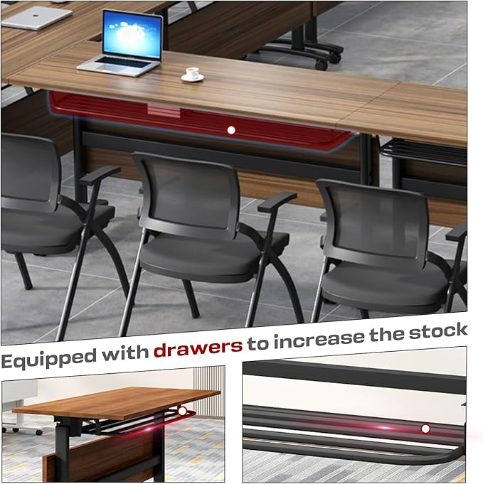 Folding Conference Table,Mobile Conference Room Table Rolling Meeting Table with Caster Wheels,Flip Top Mobile Training Tables,Foldable Rectangle Seminar Tables for Office,Classr (8pack, 55.1in)