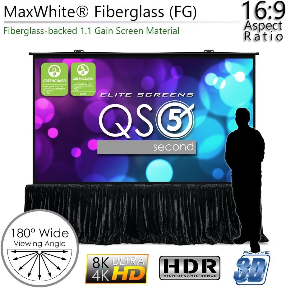 Elite Screens QuickStand 5-Second Series, 150-INCH 16:9, Manual Pull Up Projector Screen, Movie Home Theater 8K / 4K Ultra HD 3D Ready, US Based Company 2-Year Warranty, QS150HD