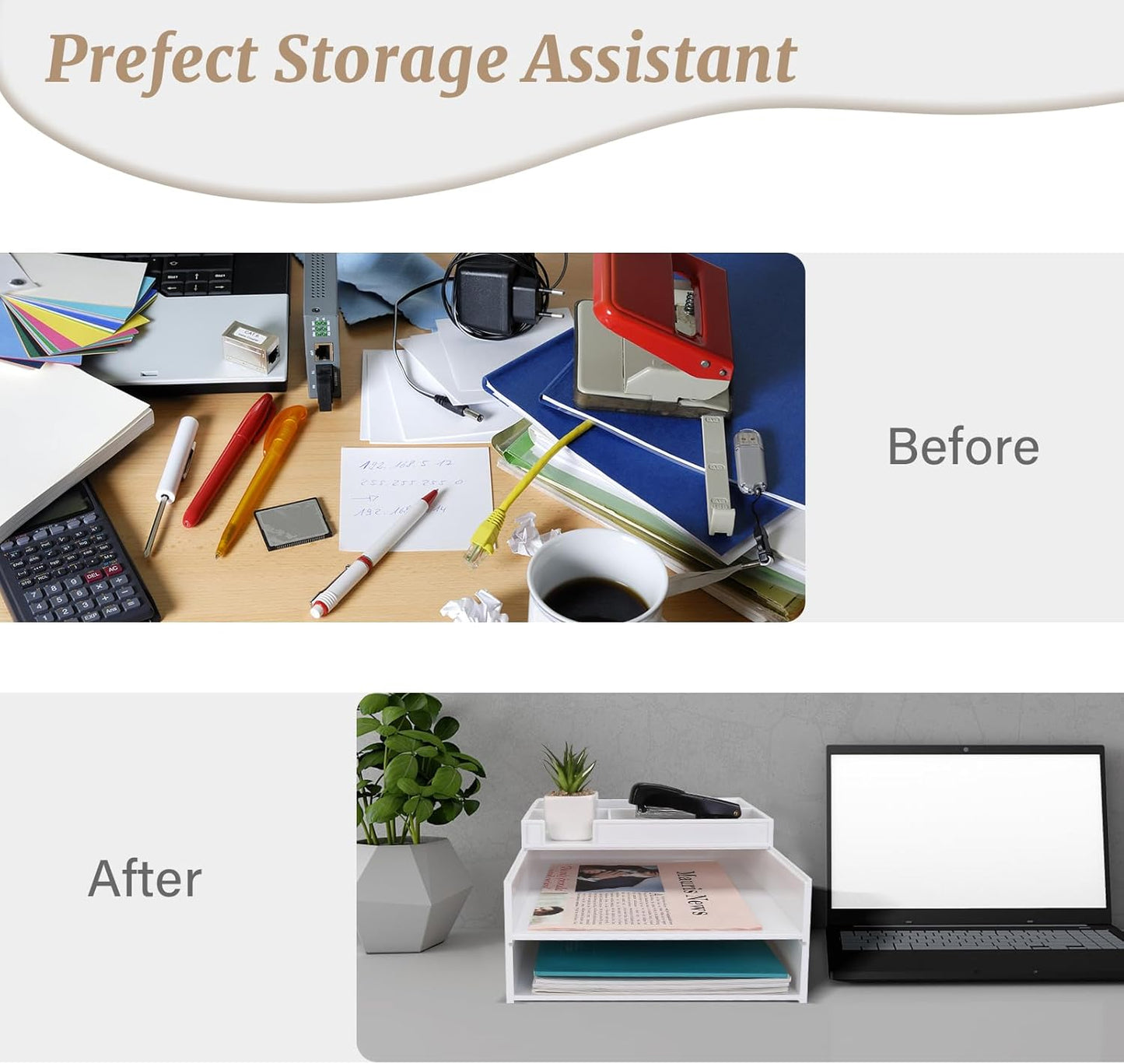 Stackable Letter Tray, 3 Pcs A4 Paper Tray, Desk Document File Organizer Set, Plastic Desk Paper Tray Organizer for A4 Paper Magazine, Receipts, Office Supplies,White