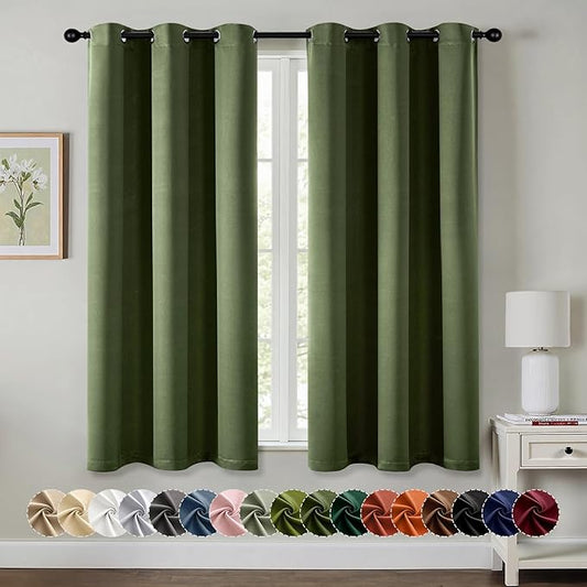 MIULEE Olive Green Blackout Curtains - Thermal Insulated Bedroom Curtains Room Darkening Drapes for Living Room Kitchen Grommet Top Light Blocking Window Treatment, 40 x 54 Inches Long, 2 Panels