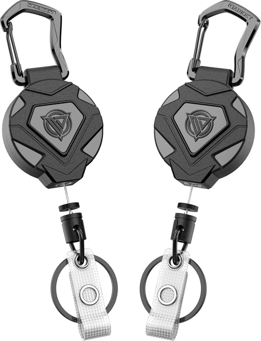 Oaridey 2 Pack Retractable Keychain Heavy Duty, Badge Reels Retractable, Tactical ID Badge Holder with Upgraded Zinc Alloy Carabiner, 31.5'' Coated Steel Cord, Bearing 8.0 oz