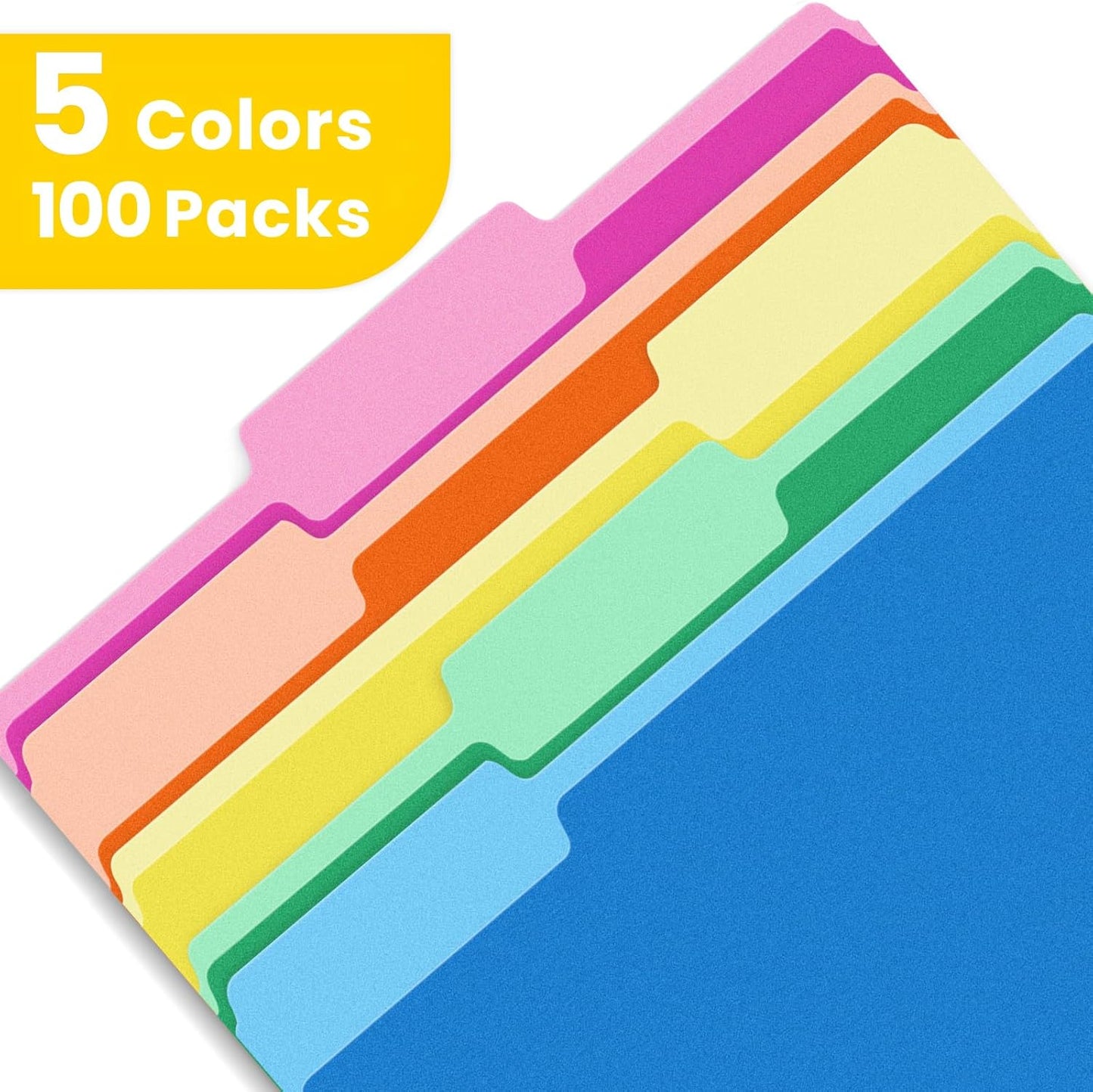 SUNEE File Folders, 100 Pack Manilla Folders 8.5 x 11, Colored File Folders Home Office School Supplies for Documents Files Paper, 5 Assorted Colors