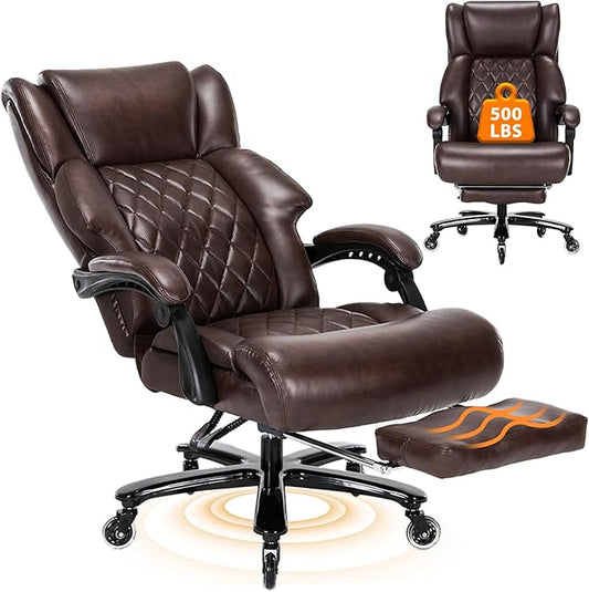 500 LBS Big and Tall Office Chair with Foot Rest High Back Recline Ergonomic Chair for Heavy People, Executive Office Chair Comfortable for Home Office, Large Computer Desk Chair Brown