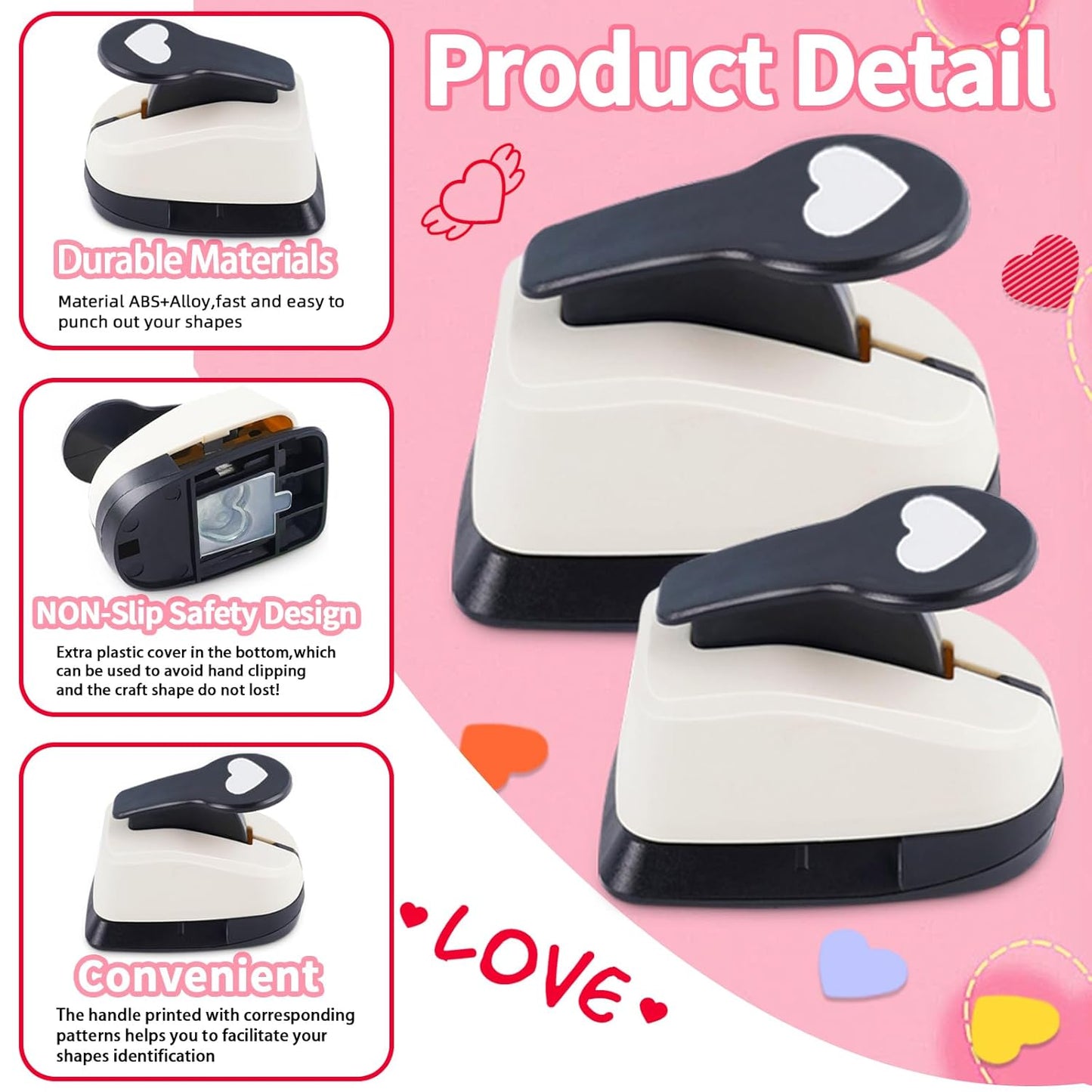 Heart Hole Punch, Paper Punches, HeartPunches for Paper Crafts, Heart Puncher, Hole PuncherHeart, Shaped Hole Punch, 1 inchHeart Paper Punch, 5/8 inch HeartHolePuncher, 3/8 inch Hole Punches Set
